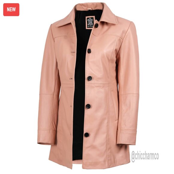 Real Lambskin Leather Jacket Women's Long Coat with Phone Pocket